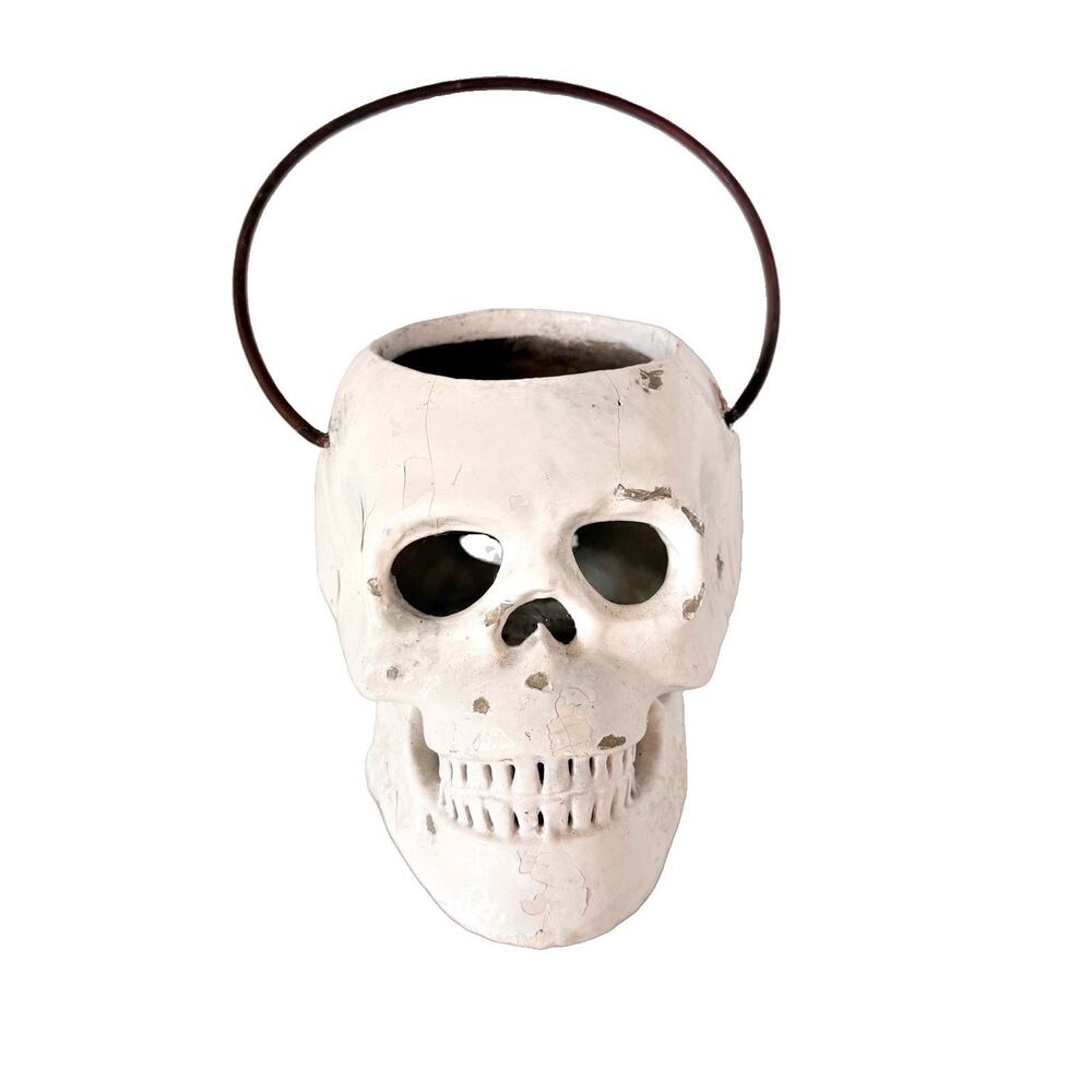 Pottery Barn Ceramic SKULL Lantern Halloween Luminary Decor Decorations